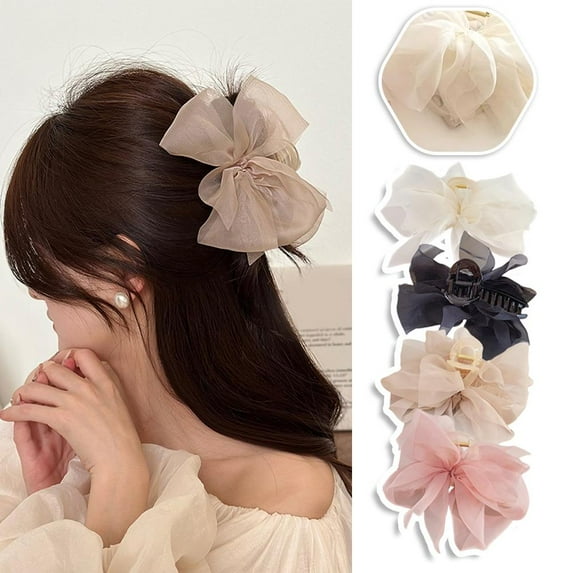 SSKFHGI Pink Mesh Large Bow Hairpin For The Back Of The Head, High-End Hairpin, Temperament Clip, Princess Headdress, Hair Accessories