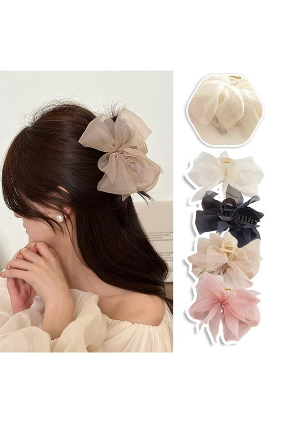 Pink Mesh Large Bow Hairpin For The Back Of The Head, High-End Hairpin, Temperament Clip, Princess Headdress, Hair Accessories