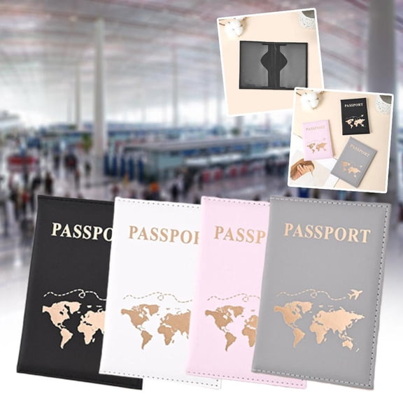 SSKFHGI Pink New Gold Stamping Pu Leather World Map Passport Holder Travel Passport Cover Card Holder