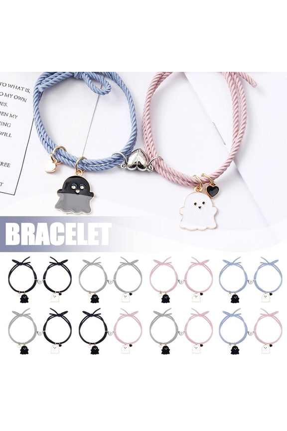 Pink Rope + Gray Rope Ghost Couple Bracelet Pair For Boyfriend Small Leather Case Love Attraction Bracelet Female Small Rubber Band