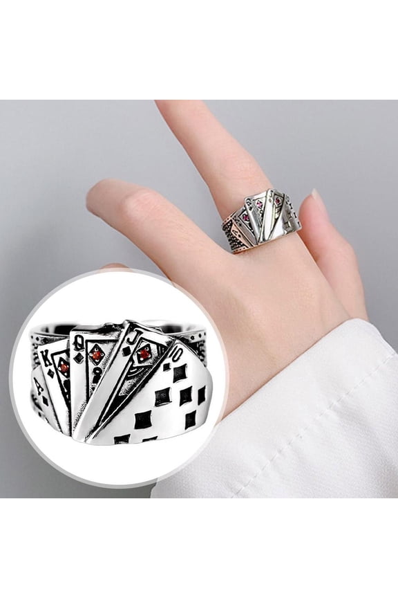Playing Card Flush Adjustable Rings 925 Italy Silver Rings Hot G1