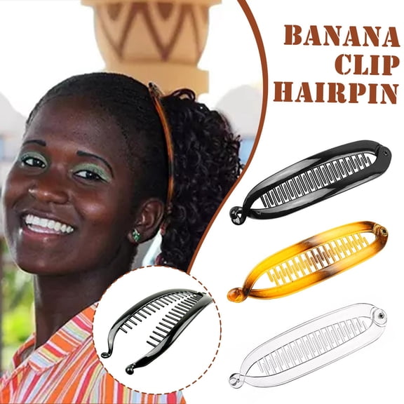 SSKFHGI Pointed Large Double-Sided-Bright Black Banana Clip Hairpin Ponytail Clip Lentil Clip Vertical Clip