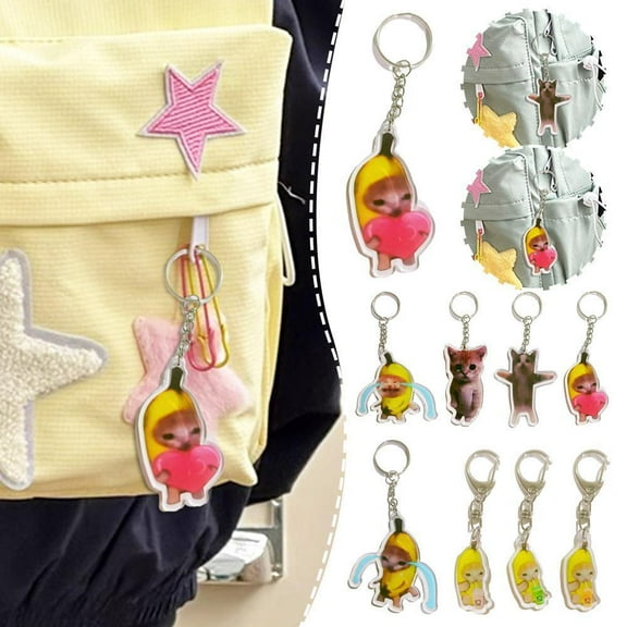 SSKFHGI Poor Cat 6cm Food Cat Cat Head Banana Cat Expression Keychain Net Celebrity Sand Sculpture Spoof Cat Xiaohongshu Hot-Selling Schoolbag Pendant