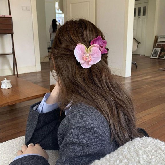 SSKFHGI Purple Early Spring New Butterfly Orchid Hairpin Flower Side Clip Female Atmosphere Hair Clip Seaside Holiday Hair Accessories Photo Props