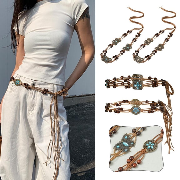 SSKFHGI Retro versatile braided waist rope bohemian ethnic casual waist decorative