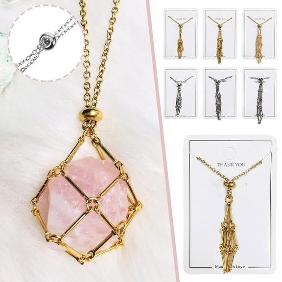 SSKFHGI S Net Pocket - White Gold Crystal Stone Stand Necklace Crystal Pendant Stand Adjustable Necklace Rope