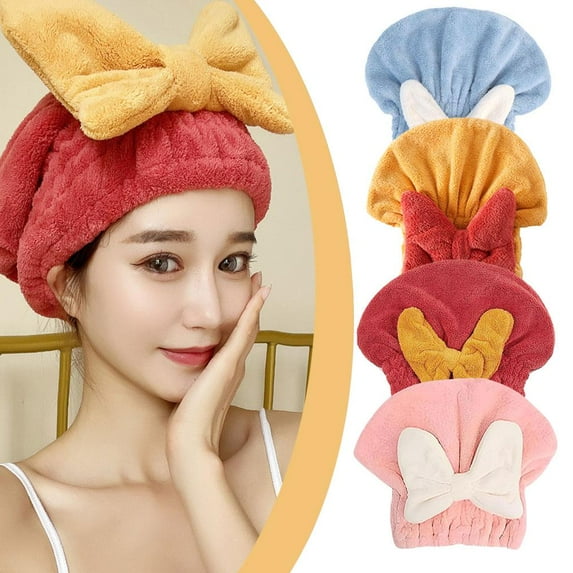 SSKFHGI Sapphire Blue Hair Dryer Cap Cute Bow Women'S Quick-Drying Towel Shower Cap Head Wrap Set No Hair Loss Thick Strong Water Absorption