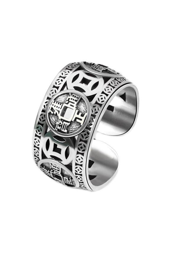 Silver Korean Version Of The Five Emperors Copper Coin Ring Ins Cold Style Retro Male And Female Ring Personality Fashion Jewelry Hand Jewelry