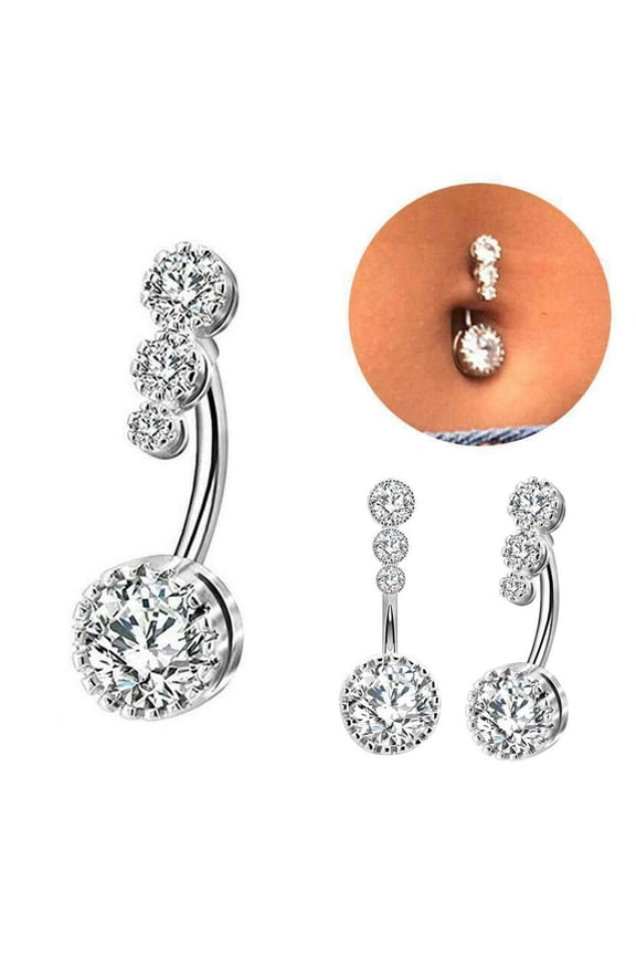 Steel Color Belly Button Ring Fashionable And Simple Stainless Steel Round Diamond Zircon Piercing Jewelry Belly Button Nail