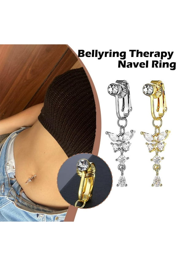 Steel Color New Style Free Punching Large Zircon Butterfly Belly Button Nail Fake Belly Button Ring Tk Fire No Piercing Sexy Belly Button Hot Dance Style