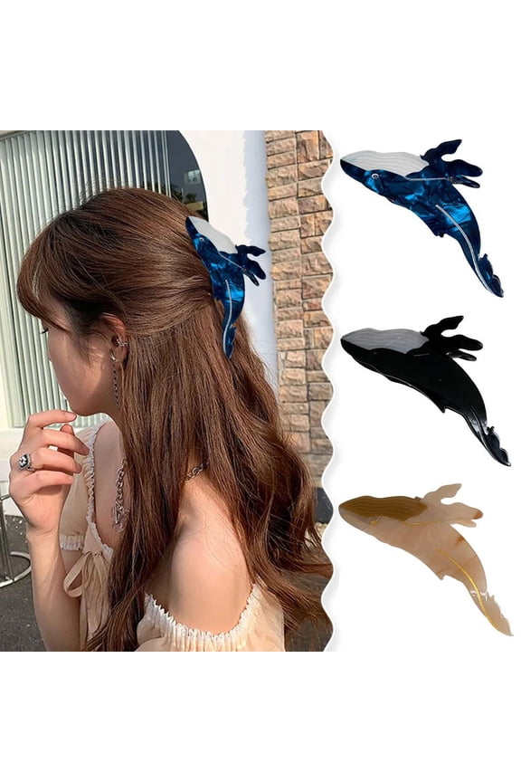 Stylish Blue Whale Claw Hair Clips Acetate Catches Hair Easily for Women GX