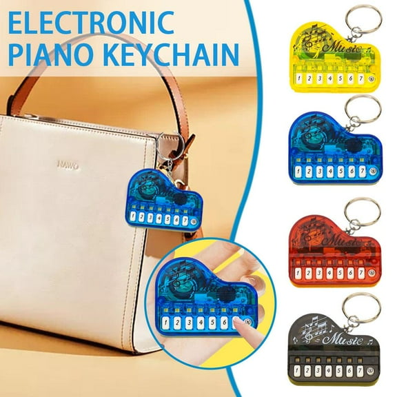 SSKFHGI Transparent Blue Creative Mini Electronic Piano Keychain Pendant Luminous Music Toy Playing Music Pronunciation Small Piano Small Gift