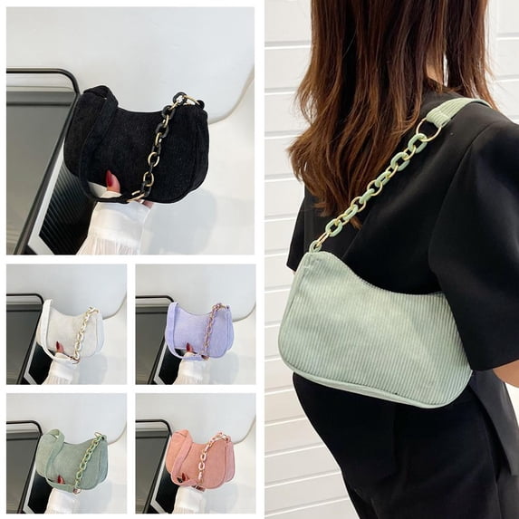SSKFHGI White Corduroy Chain Shoulder Bag Women'S Fashion Lightweight Underarm Bag Retro Trend Handbag Spring New Women'S Bag