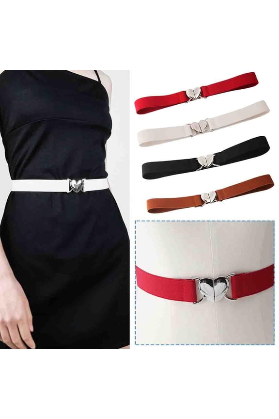 SSKFHGI White Love Buckle Thin Belt Female Decorative Waist Seal With Skirt Elastic Narrow Belt Versatile Waist Black Spot