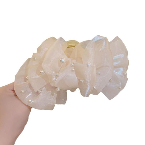 SSKFHGI White Pearl Bubble Hairpin Mesh Cloud Bubble Bow Clip Back Of The Head Hairpin Large Shark Clip High-End Lazy Style Hair Accessories