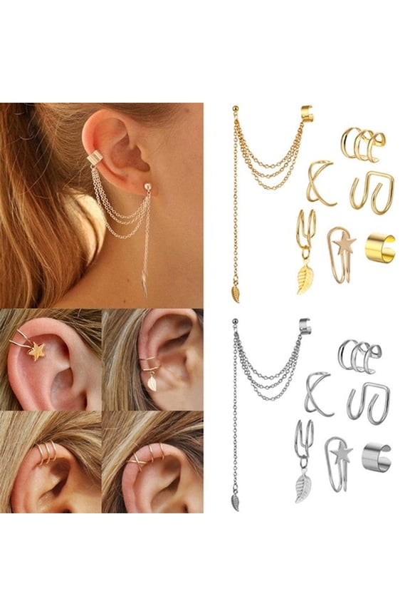 Women Fashion Leaf Chain Tassel Dangle Ear Cuff Wrap Gifts Earrings Lady V7 CS