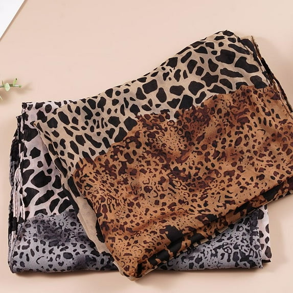 SSKFHGI Women Ladies Leopard Print Soft Chiffon Shawl Neck Long Wrap Scarf 15048