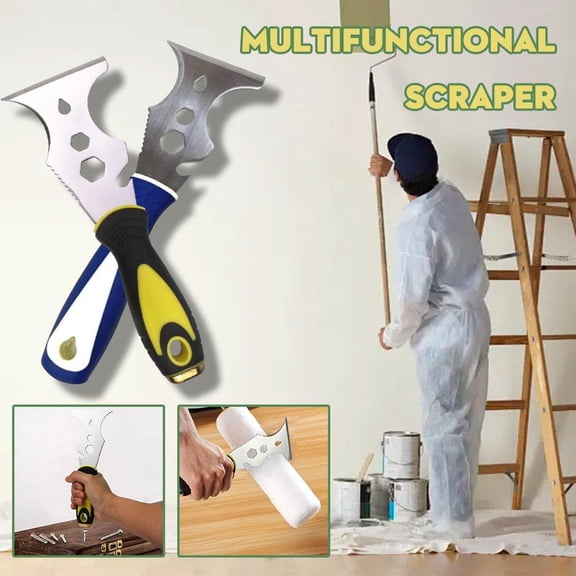 SSKFHGI Yellow Sharp Edge Putty Knife Thick Stainless Steel Cement Shovel Tool Roller Cleaner Multi-Function Scraper