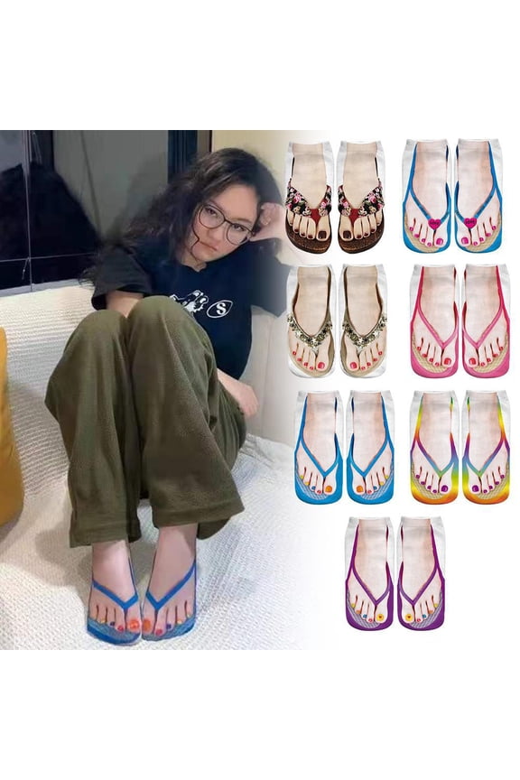 SSKFHGI rujjftsy Cute Foot Printed 3D Socks for Women 3D Pattern Flip Flop Socks Funny Flip Flop Socks Casual Personalized Socks with Feet Printed Creative Socks Gift for Women Girls