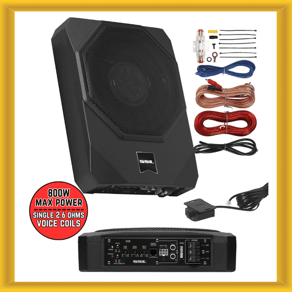 SSL 8" 400W RMS Single 2.6 Ohm VC Amplified Subwoofer System with Enclosure