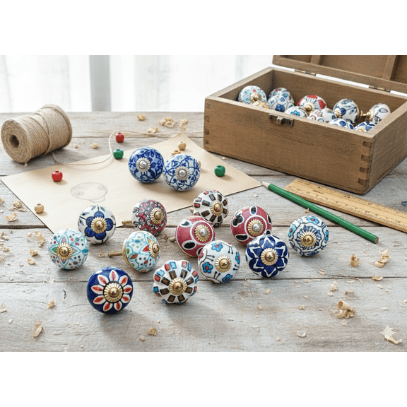SSLHP CeCabinet Knobs Decorative Drawer Pulls, Multicolor Assorted Floral Design with Brass Hardware Set of 12