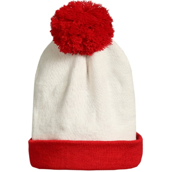 SSLR Adult Beanie Hat Christmas Beanie Hat Red White Knitted Pompom Cuff