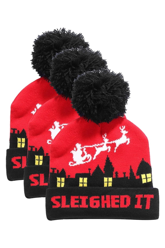 Adult Christmas Hat Ugly Christmas Beanie Hat Knitted Cap Pompom Holiday Cuffed Funny Warm Hat