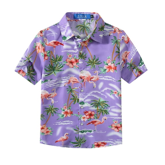 SSLR Big Boys Flamingos Hawaiian Shirt Button Down Shirt Short Sleeve Luau Shirt for Kids