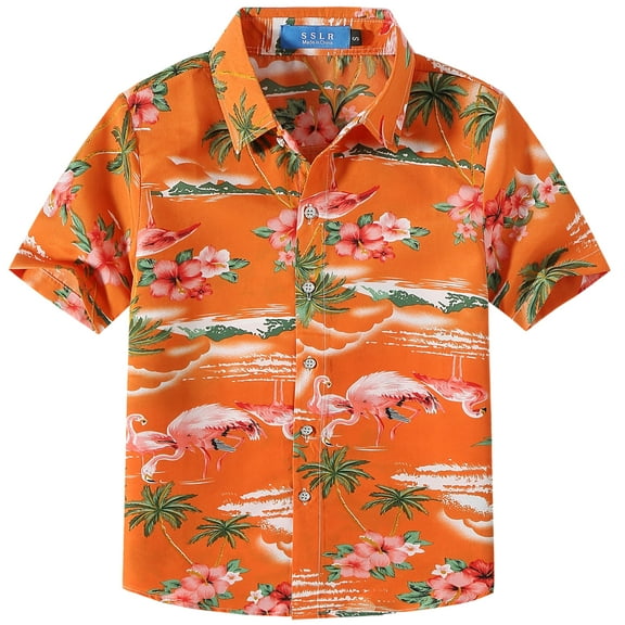 SSLR Big Boys Flamingos Hawaiian Shirt Button Down Shirt Short Sleeve Luau Shirt for Kids