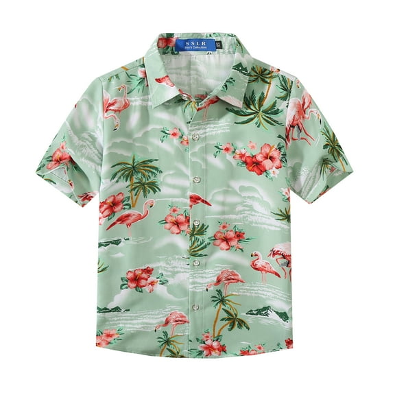 SSLR Big Boys Flamingos Hawaiian Shirt Button Down Shirt Short Sleeve Luau Shirt for Kids