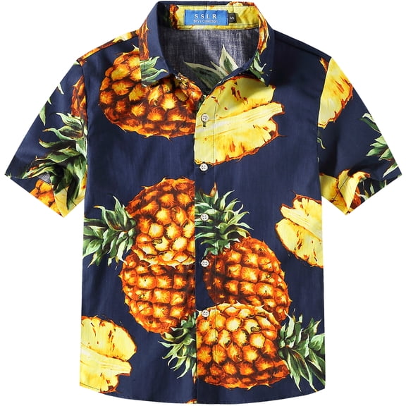 SSLR Big Boys Hawaiian Shirt 100% Cotton Short Sleeve Casual Button Down Shirts