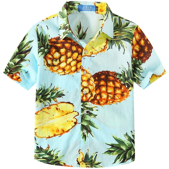 SSLR Big Boys Hawaiian Shirt 100% Cotton Short Sleeve Casual Button Down Shirts