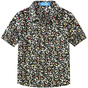 SSLR Big Boys Hawaiian Shirt 100% Cotton Short Sleeve Casual Button Down Shirts