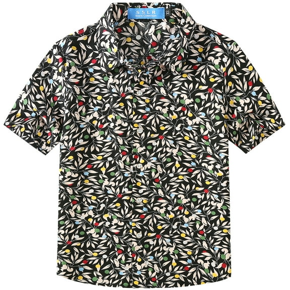 SSLR Big Boys Hawaiian Shirt 100% Cotton Short Sleeve Casual Button Down Shirts