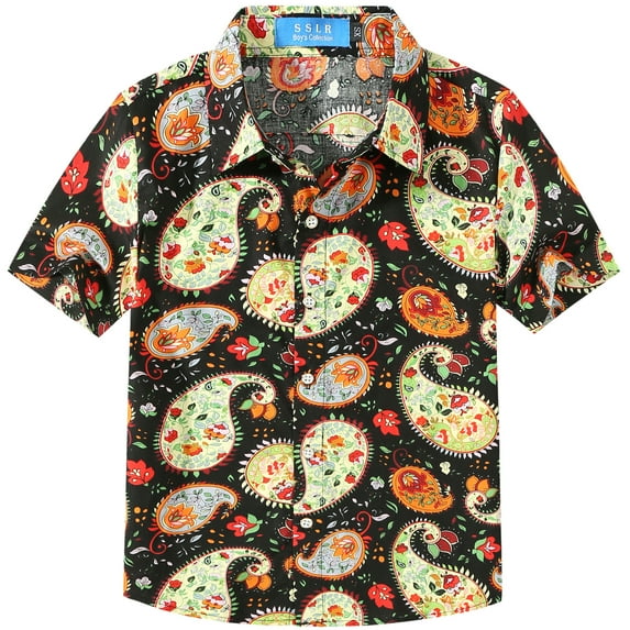 SSLR Big Boys Hawaiian Shirt 100% Cotton Short Sleeve Casual Button Down Shirts