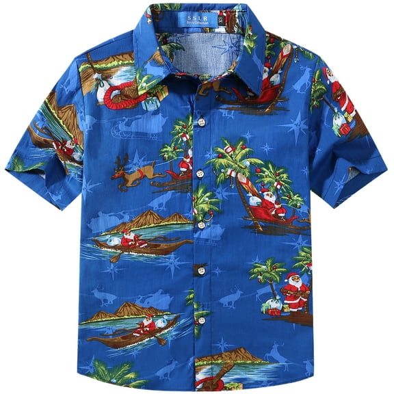 SSLR Big Boys Hawaiian Shirt 100% Cotton Short Sleeve Casual Button Down Shirts