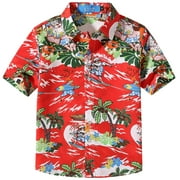 SSLR Big Boys Santa Claus Party Tropical Ugly Hawaiian Christmas Shirts Casual Button Down Shirts