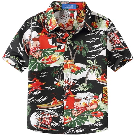 SSLR Big Boys' Santa Claus Party Tropical Ugly Hawaiian Christmas Shirts Casual Button Down Shirts