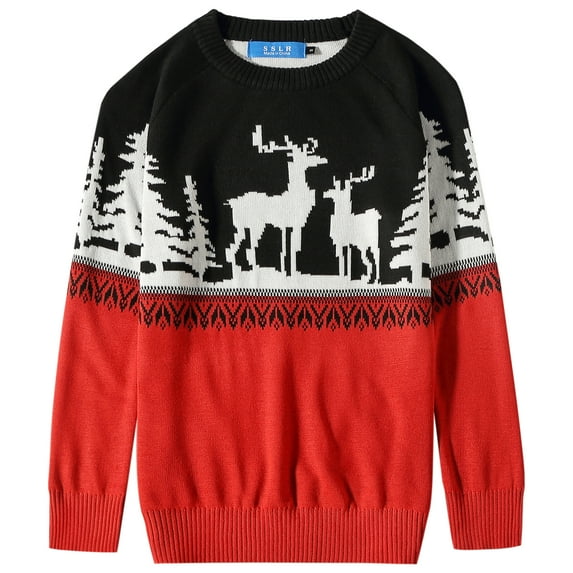 SSLR Big Boys Ugly Christmas Sweater Fun Holiday Reindeer Pullover Sweater for Kids