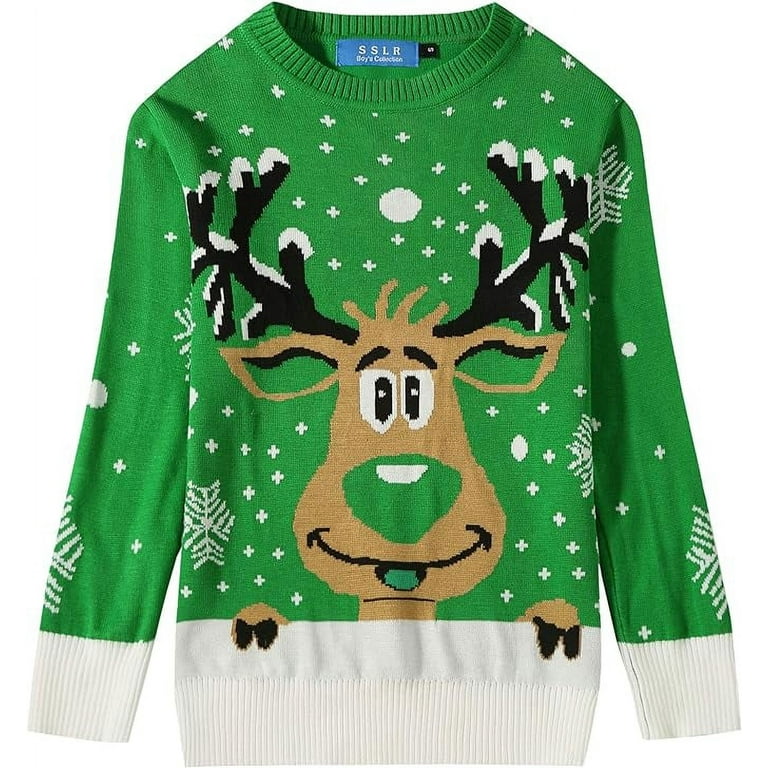 SSLR Big Boys Ugly Christmas Sweater Fun Holiday Reindeer Pullover Sweater for Kids