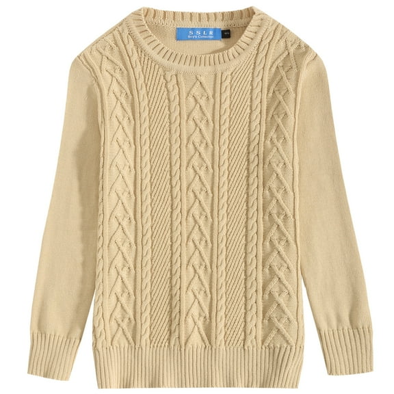 SSLR Big Boys' Winter Crewneck Ribbed Cable Knit Pullover Sweater