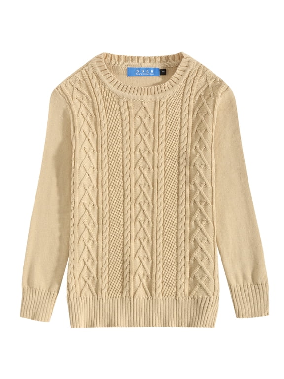 Big Boys' Winter Crewneck Ribbed Cable Knit Pullover Sweater