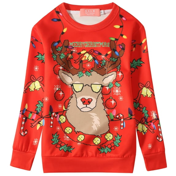 SSLR Big Girls' Xmas Crewneck Pullover Funny Ugly Christmas Sweatshirt