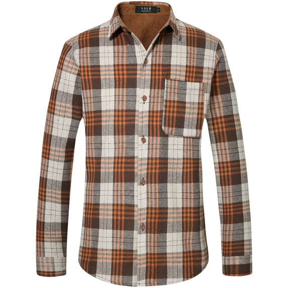 SSLR Flannel Shirt for Men Long Sleeve Button Down Shirt Plaid Casual Jacket