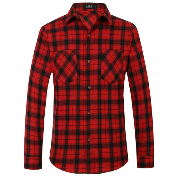 SSLR Flannel Shirts for Men, Long Sleeve Button Down Shirt Lightweight Plaid Brushed Casual