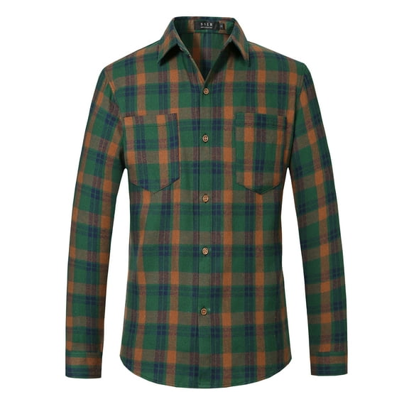 SSLR Flannel Shirts for Men, Long Sleeve Button Down Shirt Lightweight Plaid Brushed Casual