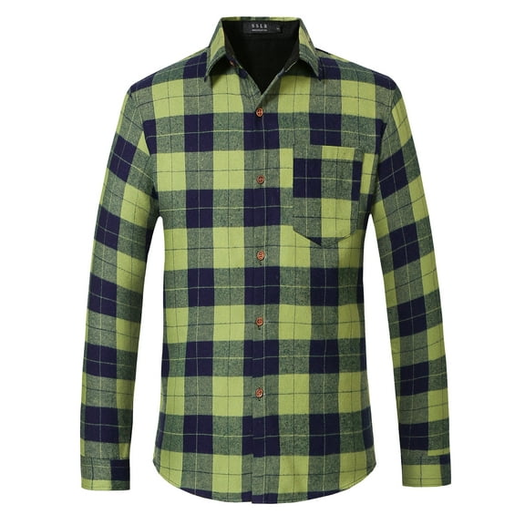 SSLR Flannel Shirts for Men, Long Sleeve Button Down Shirt Lightweight Plaid Brushed Casual