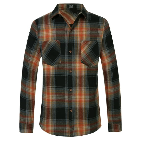 SSLR Flannel Shirts for Men, Long Sleeve Button Down Shirt Lightweight Plaid Brushed Casual