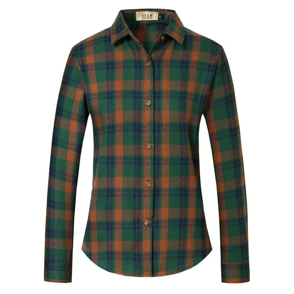 SSLR Flannel Shirts for Women Long Sleeve Button Down Shirts Plaid Lightweight Casual