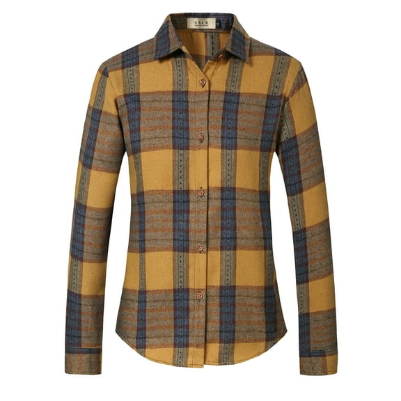SSLR Flannel Shirts for Women Long Sleeve Button Down Shirts Plaid Lightweight Casual
